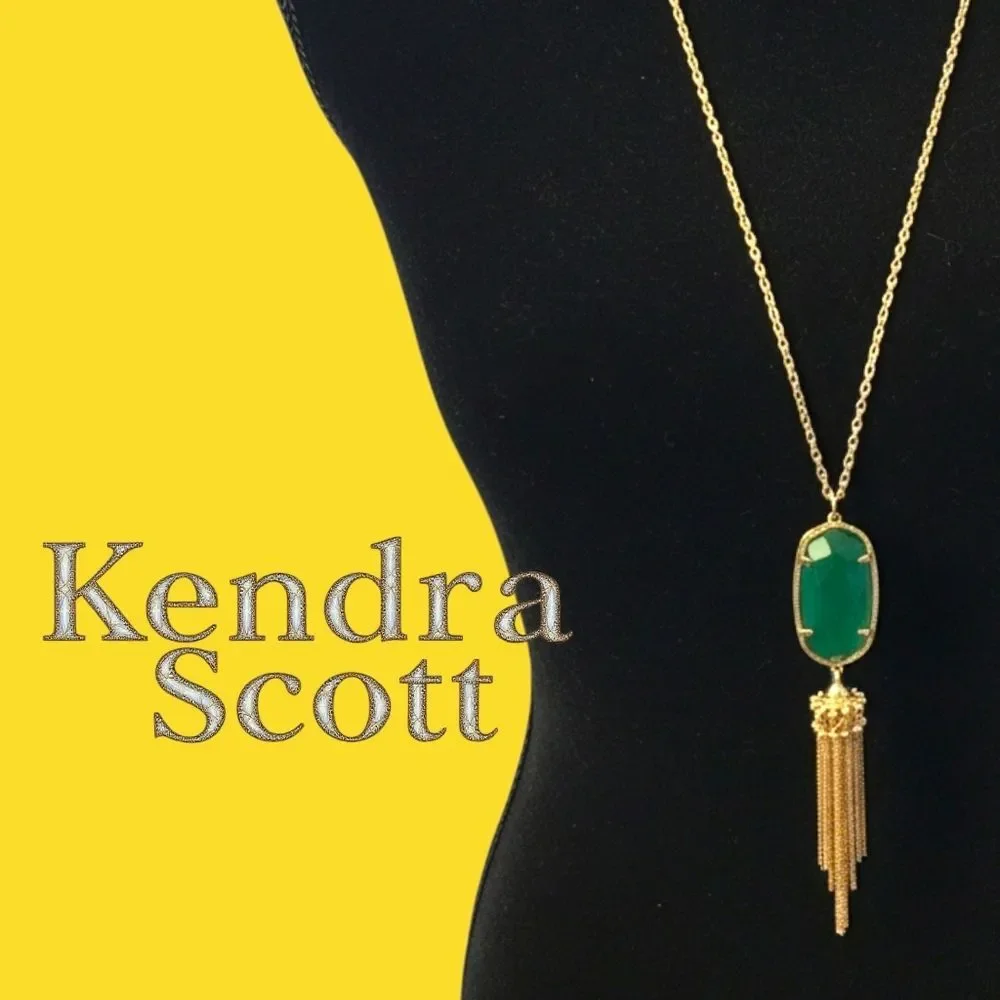 Kendra Scott Rayne Necklace-Green Malachite Illusion-EUC $98 Retail - Picture 3 of 11